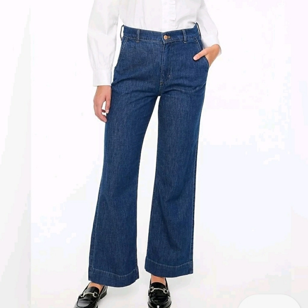 J Crew Wide Leg Drappy  Denim Jeans Pants Cuff Boho Dark Wash Size 29